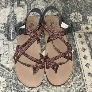 Chaco Black and Orange Sandals with Thong Design